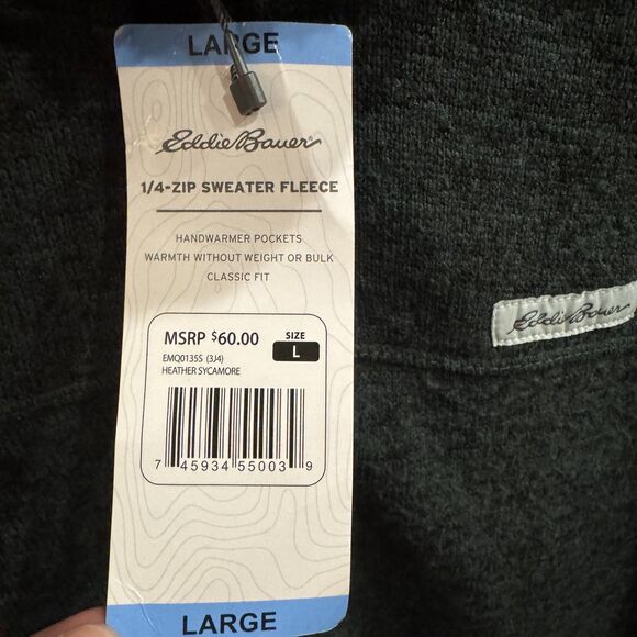 NWT Eddie Bauer Men's 1/4 Zip Sweater Fleece Pullover Heather Sycamore Large - Picture 11 of 13